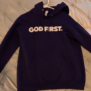 Purple “God First” hoodie S